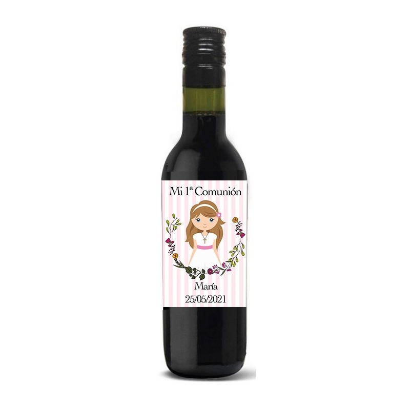 Detalles invitados comunión botella tinto personalizada