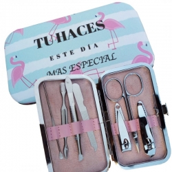 Set de manicura flamenco en cajita de cartón con asas