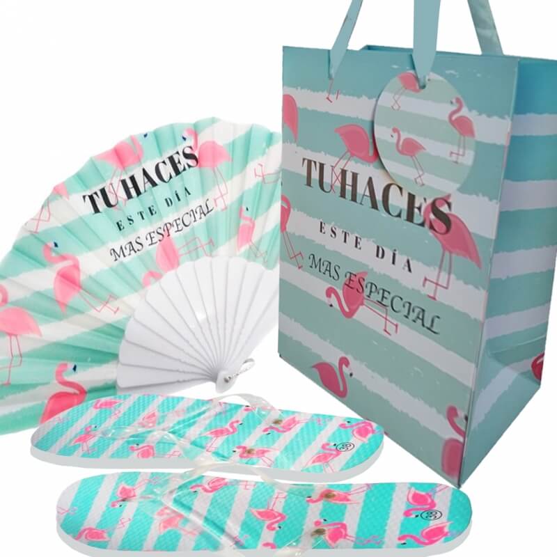 Chancas y abanico diseño flamenco en bolsa a juego