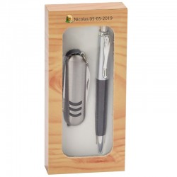Detalles para comunión navaja y bolígrafo en cajita de madera personalizada