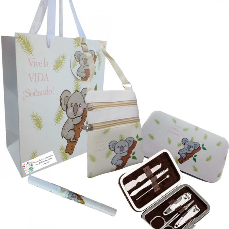 Bolso con bolígrafo y set de manicura