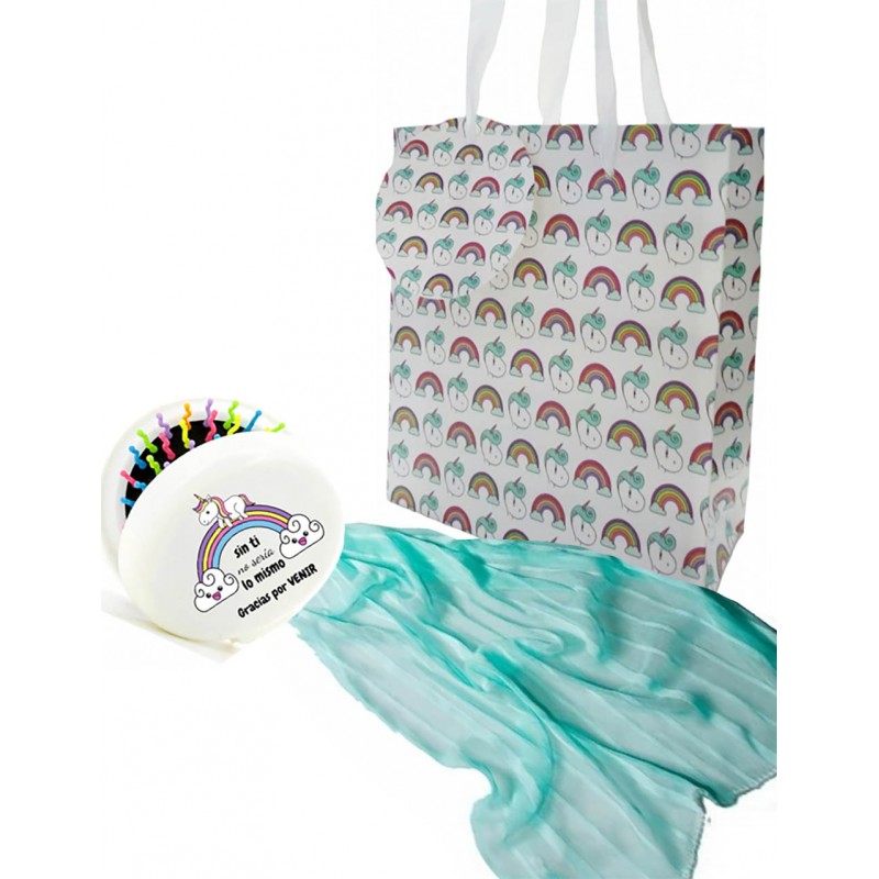 Espejo de unicornio con pashmina y bolsa