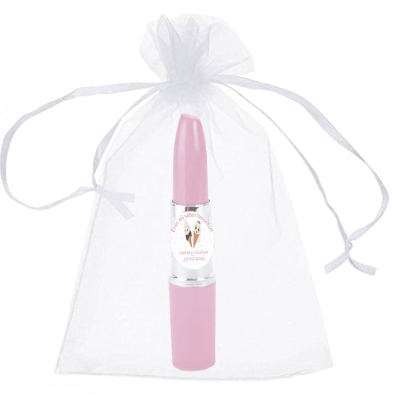 Bolígrafo pintalabios con bolsa detalles personalizados boda