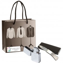 Navaja con mechero en bolsa de cartón con dedicatoria