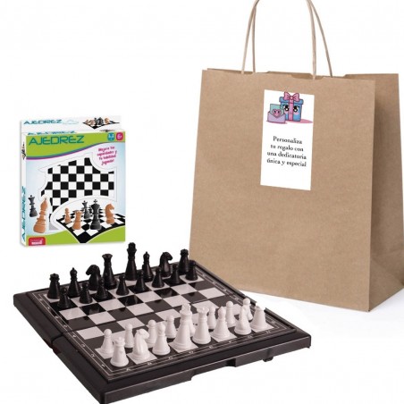 Ajedrez de viaje con bolsa y adhesivo