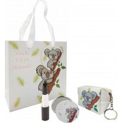 Monedero espejo bolígrafo pintalabios en bolsa koala