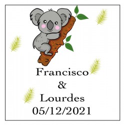 Adhesivo koala cuadrado personalizado para bodas
