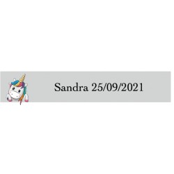 Adhesivo unicornio corazones rectangular transparente personalizado