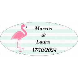 Adhesivo flamenco ovalado personalizado para bodas