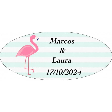 Adhesivo flamenco ovalado personalizado para bodas