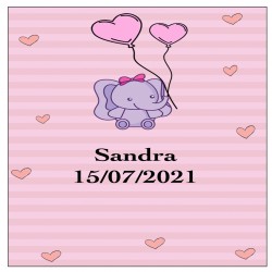 Adhesivo elefante rosa cuadrado personalizado para bautizo