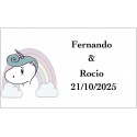 Adhesivo unicornio arcoíris personalizado para las bodas