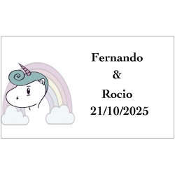 Adhesivo unicornio arcoíris personalizado para las bodas