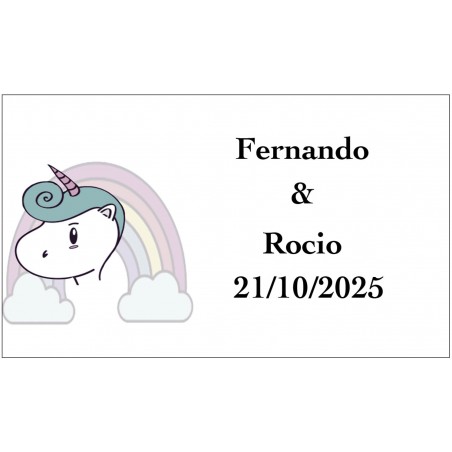 Adhesivo unicornio arcoíris personalizado para las bodas
