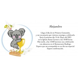 Invitación koala personalizada para comunión