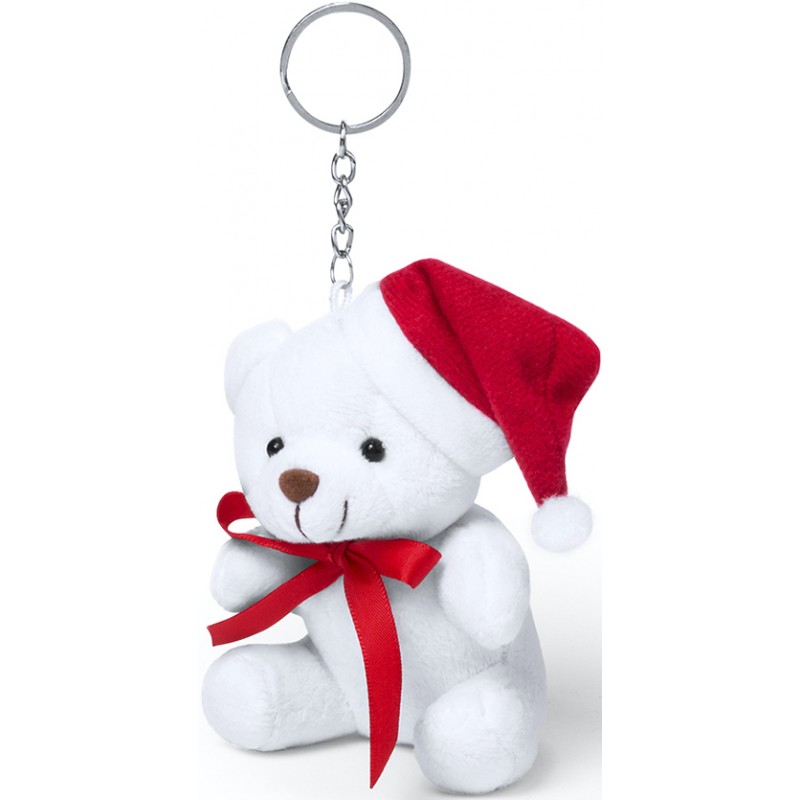 Llavero osito de peluche con gorro de navidad