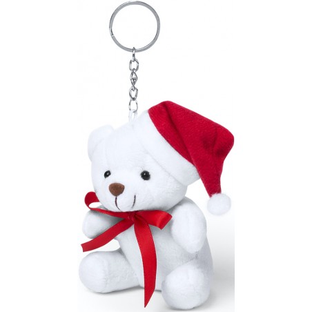 Llavero osito de peluche con gorro de navidad