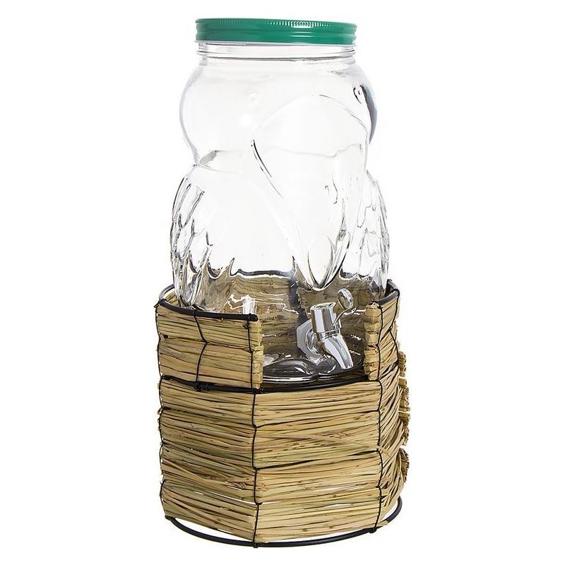 Dispensador de bebidas de cristal con palapa