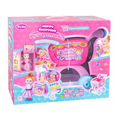 Carro de la compra de juguete con muñeca