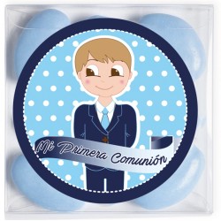 Peladillas en caja de acetato con adhesivo niño comunión