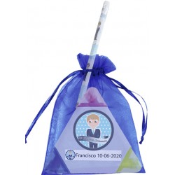 Marcador personalizado comunión niño con lápiz y bolsa de organza
