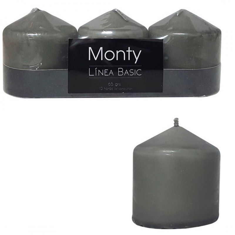 S 3 velones gris 5 x 5 cm