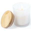 Vela aromática vainilla presentada en tarro cristal con tapón de bambú