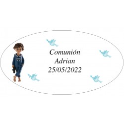 Adhesivo ovalado primera comunión niño adrian