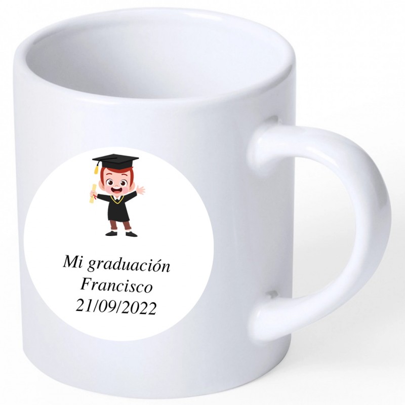 Taza graduación con adhesivo personalizado