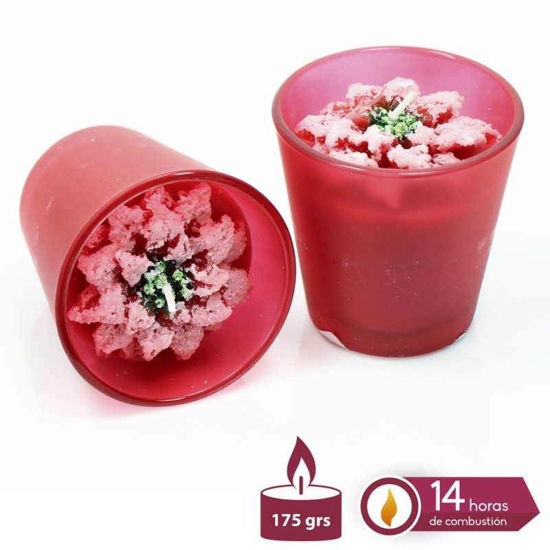 Vela tarro cristal ponsetia navidad 9 x 8 30 cm