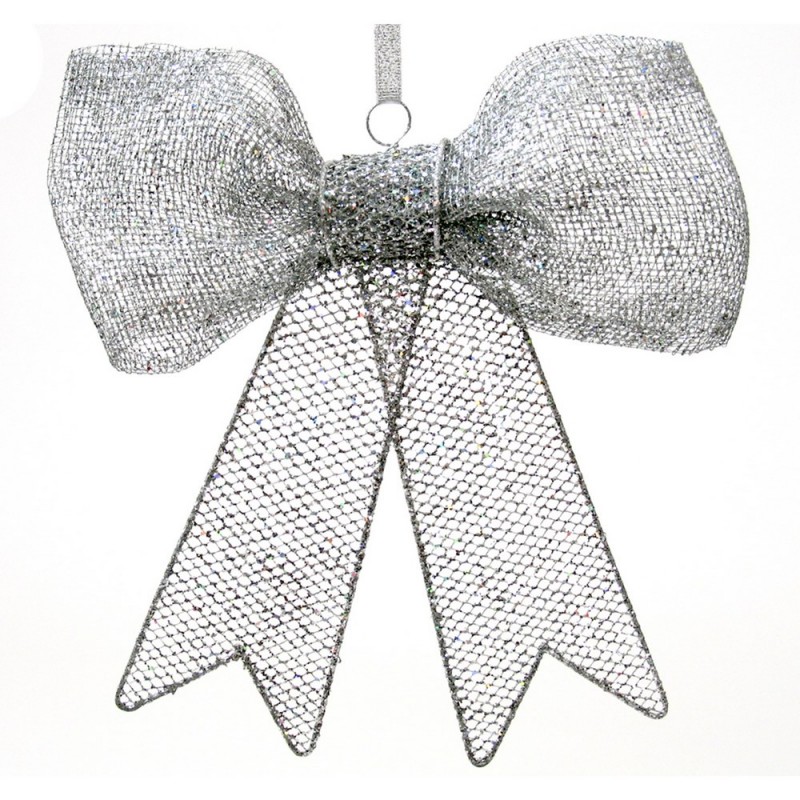 Lazo metal plata decoración navidad 20 x 4 x 22 50 cm