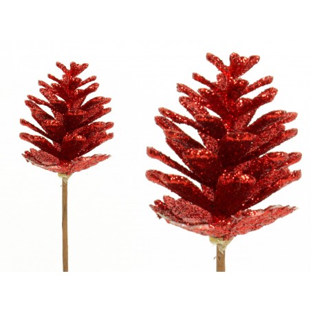 Piña con tallo purpurina rojo 3 50 x 3 50 x 52 cm