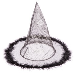 Sombrero de bruja plumas negro 32 x 32 x 32 50 cm