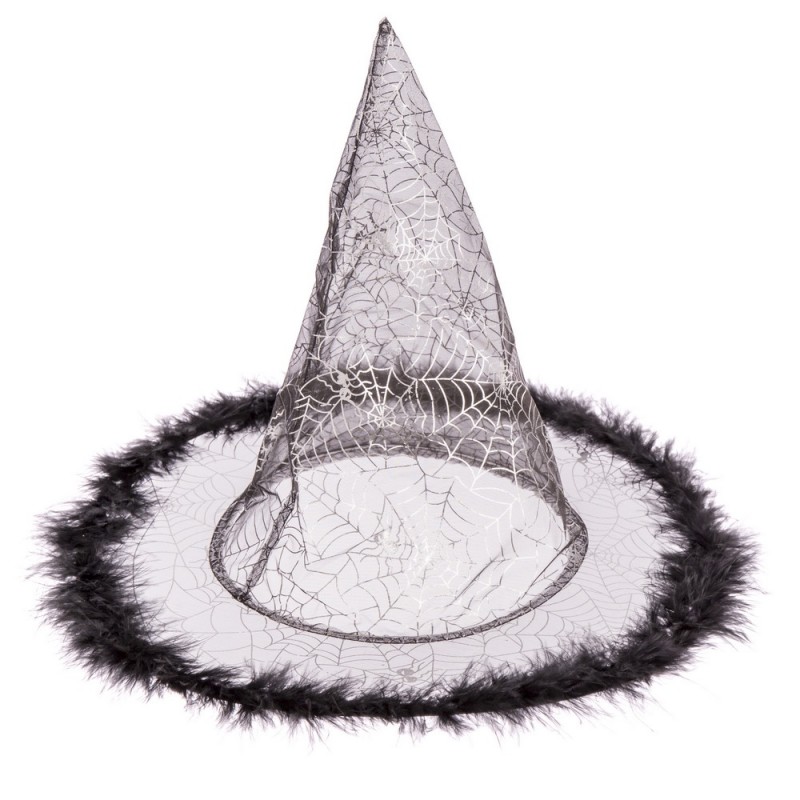 Sombrero de bruja plumas negro 32 x 32 x 32 50 cm