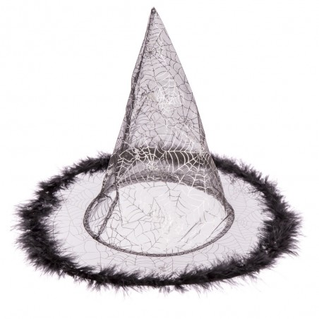 Sombrero de bruja plumas negro 32 x 32 x 32 50 cm