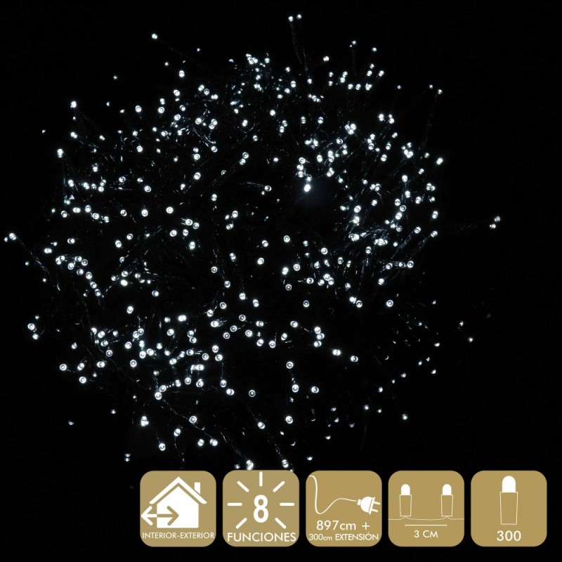 300 luces led 8 funciones blanco