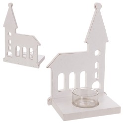 Portavelas iglesia madera blanco 18 50 x 8 x 11 70 cm