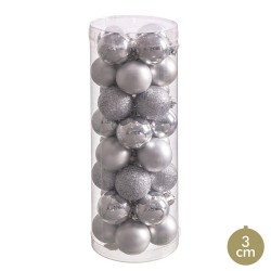 S 32 bolas brillo mate y glitter plata 3 x 3 x 3 cm