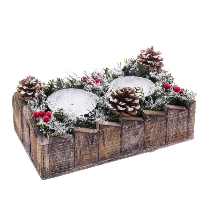 2 portavelas piñas madera 27 x 15 cm