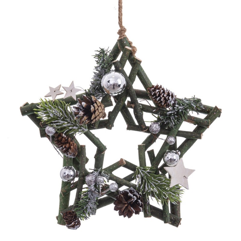 Estrella troncos con piñas tejido 24 x 24 x 7 cm