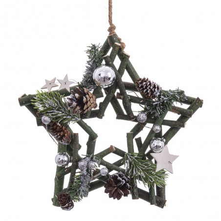 Estrella troncos con piñas tejido 24 x 24 x 7 cm