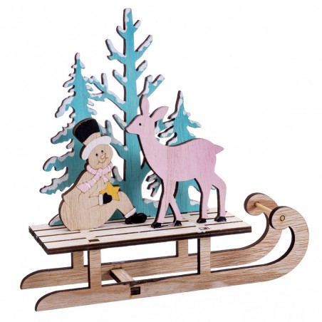 Trineo muñeco nieve madera 19 50 x 5 50 x 18 50 cm