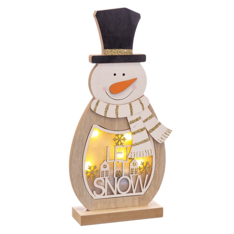 Muñeco nieve con luz led madera 19 50 x 6 x 42 50 cm
