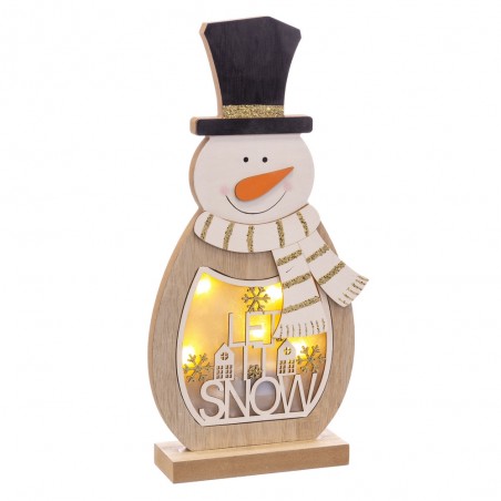 Muñeco nieve con luz led madera 19 50 x 6 x 42 50 cm