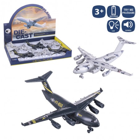 Avión militar con luz y sonido metal 21 x 21 cm