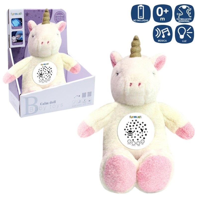 Unicornio peluche pantalla musical act. 24 x 21 x 38 cm