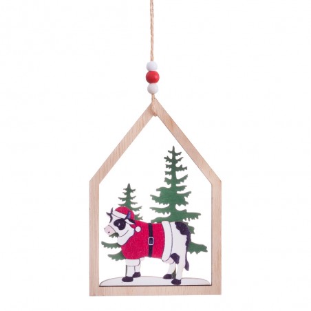 Colgante casa vacas madera 22 x 10 cm
