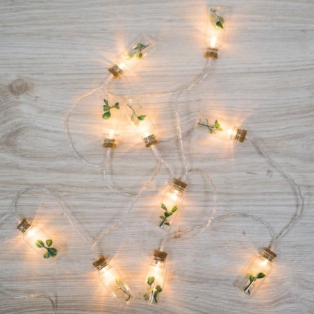 Guirnalda 10 leds tarros con hojas 2xaa