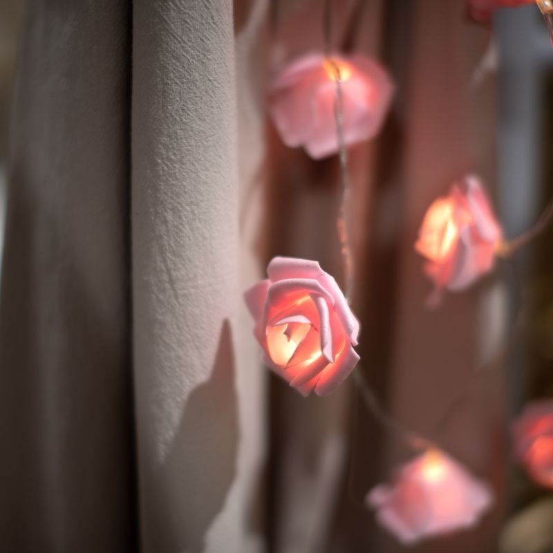 Guirnalda 20 leds flores rosa 3xaa