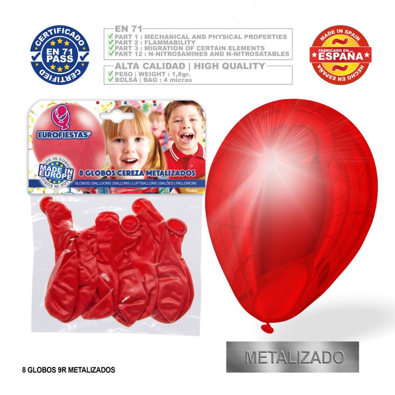 Pack globo metalizado cereza 9r 8 unidades